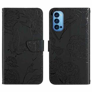 For OPPO Reno4 Pro Skin Feel Butterfly Peony Embossed Leather Phone Case(Black)