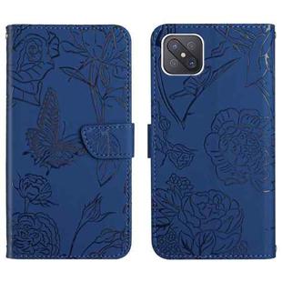 For OPPO Reno4 Z 5G Skin Feel Butterfly Peony Embossed Leather Phone Case(Blue)