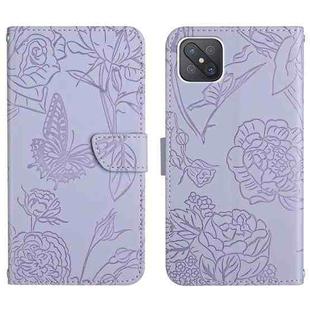 For OPPO Reno4 Z 5G Skin Feel Butterfly Peony Embossed Leather Phone Case(Purple)