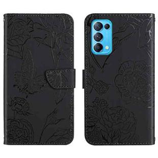 For OPPO Reno5 4G Skin Feel Butterfly Peony Embossed Leather Phone Case(Black)