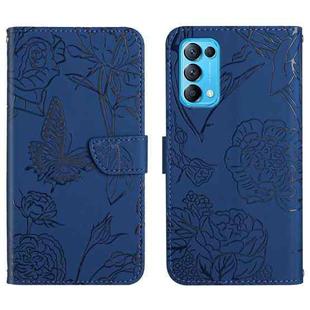 For OPPO Reno5 5G Skin Feel Butterfly Peony Embossed Leather Phone Case(Blue)