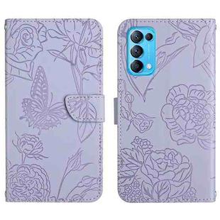 For OPPO Reno5 5G Skin Feel Butterfly Peony Embossed Leather Phone Case(Purple)