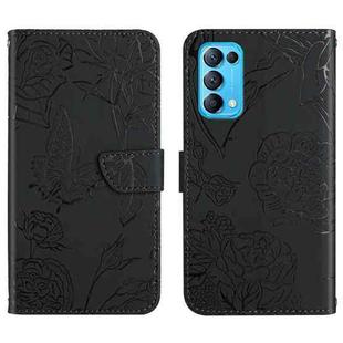For OPPO Reno5 5G Skin Feel Butterfly Peony Embossed Leather Phone Case(Black)