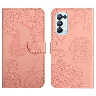 For OPPO Reno5 Pro 5G Skin Feel Butterfly Peony Embossed Leather Phone Case(Pink)