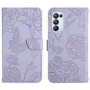 For OPPO Reno5 Pro 5G Skin Feel Butterfly Peony Embossed Leather Phone Case(Purple)