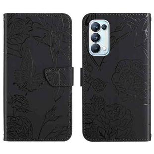 For OPPO Reno5 Pro 5G Skin Feel Butterfly Peony Embossed Leather Phone Case(Black)