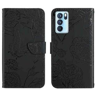 For OPPO Reno6 Pro 5G Skin Feel Butterfly Peony Embossed Leather Phone Case(Black)