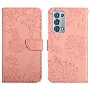 For OPPO Reno6 Pro+ Skin Feel Butterfly Peony Embossed Leather Phone Case(Pink)