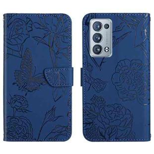 For OPPO Reno6 Pro+ Skin Feel Butterfly Peony Embossed Leather Phone Case(Blue)