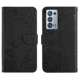 For OPPO Reno6 Pro+ Skin Feel Butterfly Peony Embossed Leather Phone Case(Black)