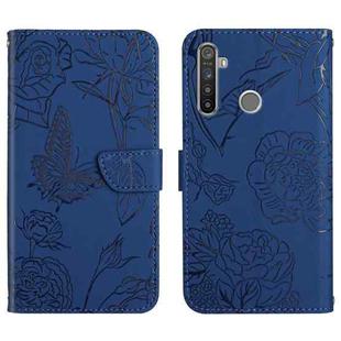 For OPPO Realme 5 Skin Feel Butterfly Peony Embossed Leather Phone Case(Blue)
