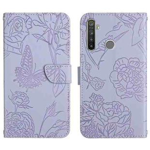 For OPPO Realme 5 Skin Feel Butterfly Peony Embossed Leather Phone Case(Purple)