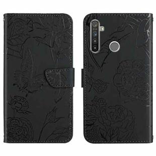 For OPPO Realme 5 Skin Feel Butterfly Peony Embossed Leather Phone Case(Black)