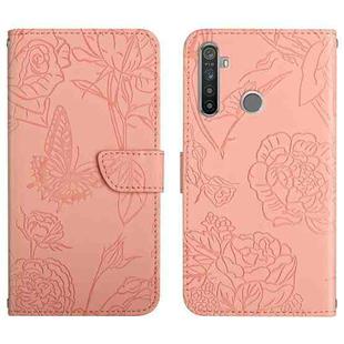 For OPPO Realme 5 Pro Skin Feel Butterfly Peony Embossed Leather Phone Case(Pink)