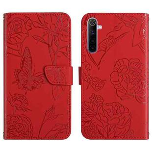 For OPPO Realme 6 Skin Feel Butterfly Peony Embossed Leather Phone Case(Red)