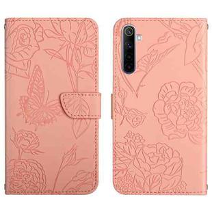 For OPPO Realme 6 Skin Feel Butterfly Peony Embossed Leather Phone Case(Pink)