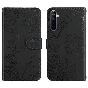 For OPPO Realme 6 Skin Feel Butterfly Peony Embossed Leather Phone Case(Black)