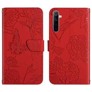 For OPPO Realme 6 Pro Skin Feel Butterfly Peony Embossed Leather Phone Case(Red)