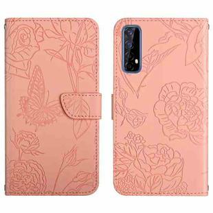 For OPPO Realme 7 Skin Feel Butterfly Peony Embossed Leather Phone Case(Pink)