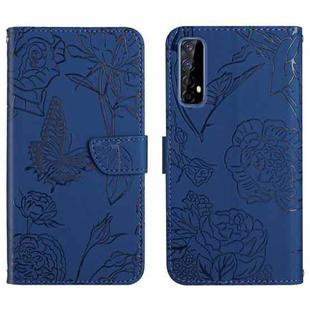 For OPPO Realme 7 Skin Feel Butterfly Peony Embossed Leather Phone Case(Blue)