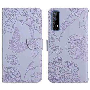 For OPPO Realme 7 Skin Feel Butterfly Peony Embossed Leather Phone Case(Purple)