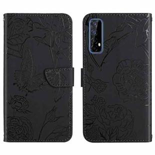 For OPPO Realme 7 Skin Feel Butterfly Peony Embossed Leather Phone Case(Black)