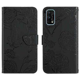 For OPPO Realme 7 Pro Skin Feel Butterfly Peony Embossed Leather Phone Case(Black)