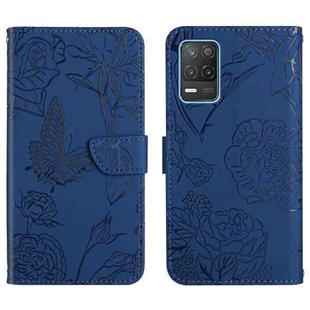 For OPPO Realme 8 5G / V13 5G Skin Feel Butterfly Peony Embossed Leather Phone Case(Blue)