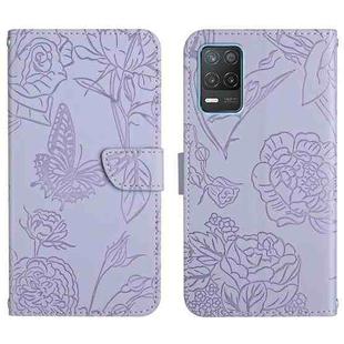 For OPPO Realme 8 5G / V13 5G Skin Feel Butterfly Peony Embossed Leather Phone Case(Purple)