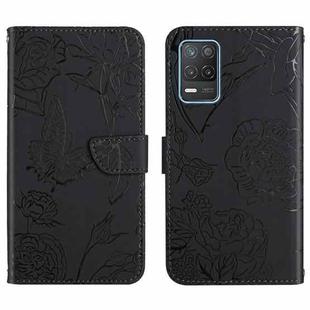 For OPPO Realme 8 5G / V13 5G Skin Feel Butterfly Peony Embossed Leather Phone Case(Black)