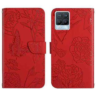 For OPPO Realme 8 / 8 Pro Skin Feel Butterfly Peony Embossed Leather Phone Case(Red)