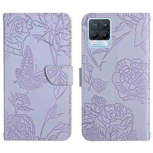 For OPPO Realme 8 / 8 Pro Skin Feel Butterfly Peony Embossed Leather Phone Case(Purple)