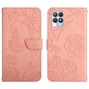 For OPPO Realme 8i Skin Feel Butterfly Peony Embossed Leather Phone Case(Pink)