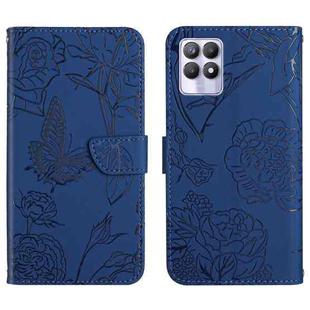 For OPPO Realme 8i Skin Feel Butterfly Peony Embossed Leather Phone Case(Blue)