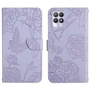 For OPPO Realme 8i Skin Feel Butterfly Peony Embossed Leather Phone Case(Purple)