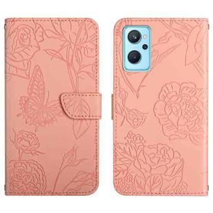 For OPPO Realme 9i Skin Feel Butterfly Peony Embossed Leather Phone Case(Pink)