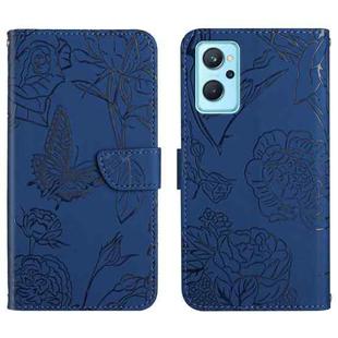 For OPPO Realme 9i Skin Feel Butterfly Peony Embossed Leather Phone Case(Blue)