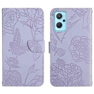 For OPPO Realme 9i Skin Feel Butterfly Peony Embossed Leather Phone Case(Purple)