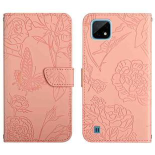 For OPPO Realme C11 Skin Feel Butterfly Peony Embossed Leather Phone Case(Pink)