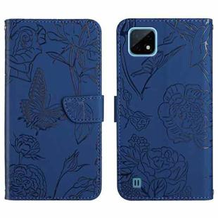 For OPPO Realme C11 Skin Feel Butterfly Peony Embossed Leather Phone Case(Blue)