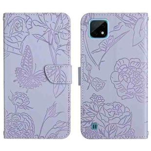 For OPPO Realme C11 Skin Feel Butterfly Peony Embossed Leather Phone Case(Purple)