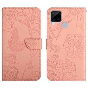 For OPPO Realme C15 / C12 Skin Feel Butterfly Peony Embossed Leather Phone Case(Pink)