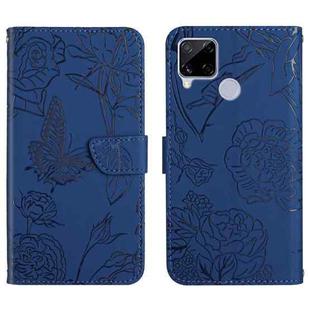 For OPPO Realme C15 / C12 Skin Feel Butterfly Peony Embossed Leather Phone Case(Blue)