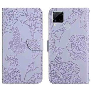 For OPPO Realme C15 / C12 Skin Feel Butterfly Peony Embossed Leather Phone Case(Purple)