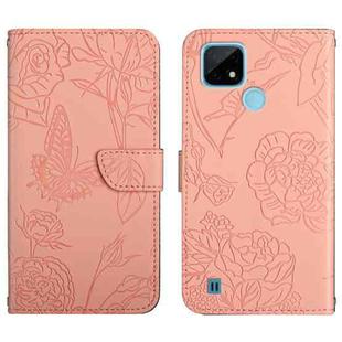For OPPO Realme C20 / C21 Skin Feel Butterfly Peony Embossed Leather Phone Case(Pink)