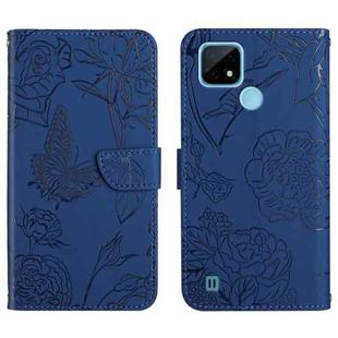For OPPO Realme C20 / C21 Skin Feel Butterfly Peony Embossed Leather Phone Case(Blue)