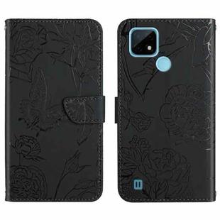 For OPPO Realme C20 / C21 Skin Feel Butterfly Peony Embossed Leather Phone Case(Black)