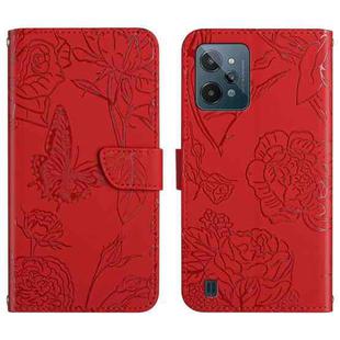 For OPPO Realme C31 Skin Feel Butterfly Peony Embossed Leather Phone Case(Red)