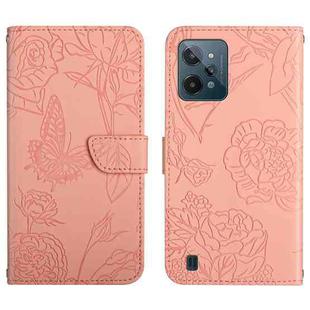 For OPPO Realme C31 Skin Feel Butterfly Peony Embossed Leather Phone Case(Pink)