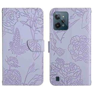For OPPO Realme C31 Skin Feel Butterfly Peony Embossed Leather Phone Case(Purple)